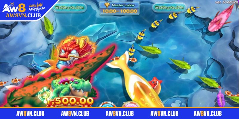Fierce Fishing AW8 - Game Bắn Cá Ăn Tiền Cho Người Việt 2 Màn hình hiển thị chia rõ vùng ngắm, danh sách sinh vật