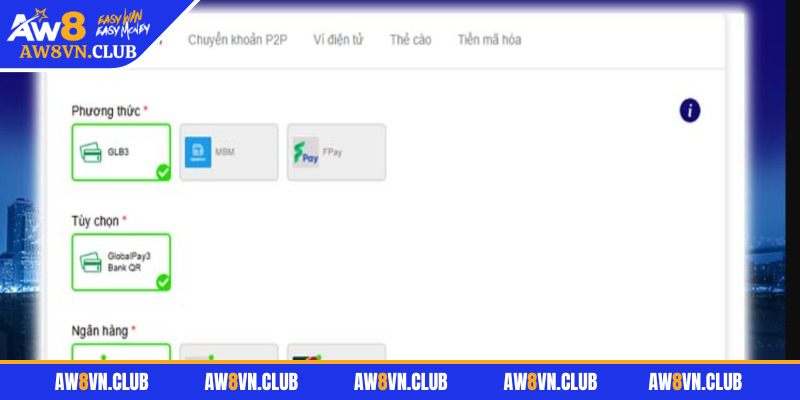 Nạp rút tiền AW8 qua chuyển khoản ngân hàng
